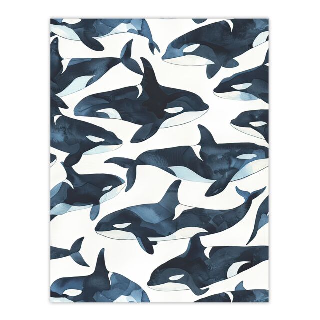 "Artery8 Orca Killer Whale Bright Watercolour Pattern Wall Art Print in Black - Size: W12"" x H16""" - image 1