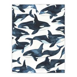 "Artery8 Orca Killer Whale Bright Watercolour Pattern Wall Art Print in Black - Size: W12"" x H16""" - thumbnail 1