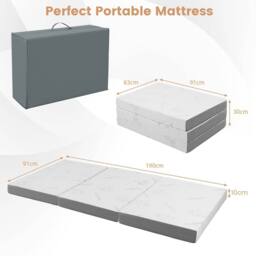 Costway Single Size 10 cm Folding Gel-Infused Tri-fold Mattress Topper Carry Bag RV Camp in White - thumbnail 2