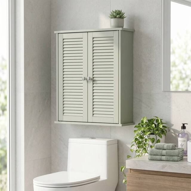 HOMCOM Bathroom Cabinet with Adjustable Shelf, Light Green - image 1