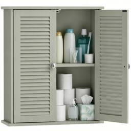 HOMCOM Bathroom Cabinet with Adjustable Shelf, Light Green - thumbnail 2