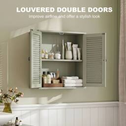 HOMCOM Bathroom Cabinet with Adjustable Shelf, Light Green - thumbnail 4