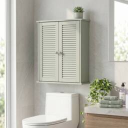 HOMCOM Bathroom Cabinet with Adjustable Shelf, Light Green - thumbnail 1