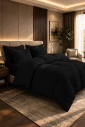 Grace 100% Egyptian Cotton Duvet Cover Set 400 TC with Zipper Closure in Black - Size: Single
