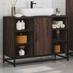 Berkfield Home Elegant Bathroom Sink Cabinet Brown Oak 80x33x60 cm Engineered Wood - Size: 80 x 33 x 60 cm - thumbnail 4