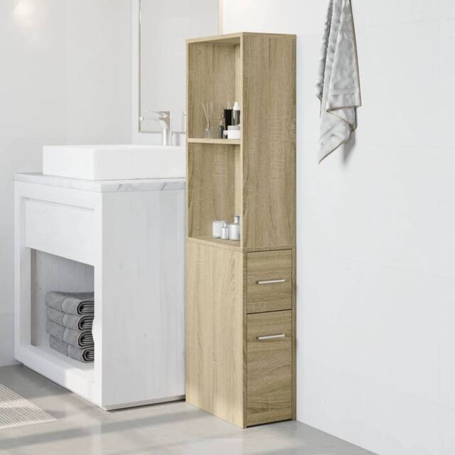 Berkfield Home Narrow Bathroom Cupboard with Wheels Sonoma Oak Engineered Wood in Light Oak - image 1