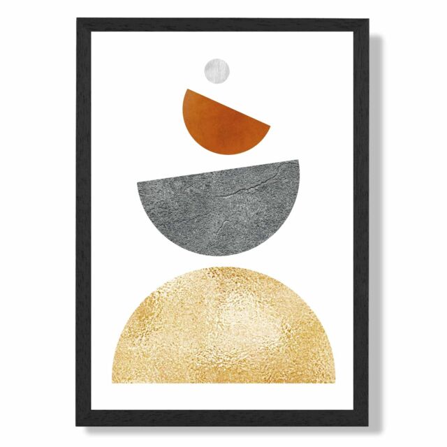 ARTZE Orange & Yellow Semi Circles Mid Century Geometric Framed Print SIZE: A4 with Black Frame - Size: A2 - image 1