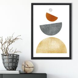 ARTZE Orange & Yellow Semi Circles Mid Century Geometric Framed Print SIZE: A4 with Black Frame - Size: A2 - thumbnail 2