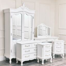 Melody Maison Large Double Wardrobe, Dressing Table Set, Chest Of Drawers & Pair Of 3 Drawer Bedside Tables - Pays Blanc Range in White - thumbnail 2