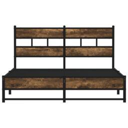 Berkfield Home Metal Bed Frame without Mattress Smoked Oak 160x200 cm in Brown - thumbnail 4