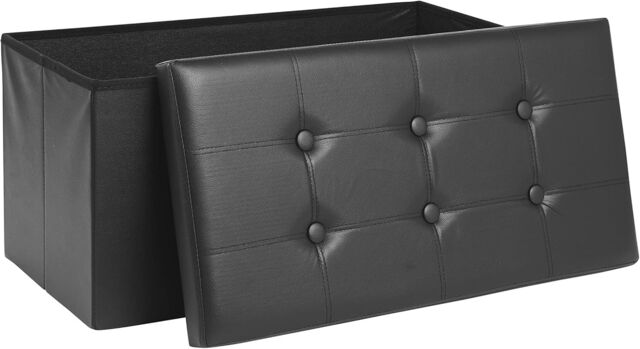 AKA Storage Ottoman Padded Foldable Bench Chest with Lid Faux Leather Black - Size: 2 Seater - image 1