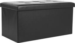 AKA Storage Ottoman Padded Foldable Bench Chest with Lid Faux Leather Black - Size: 2 Seater - thumbnail 2