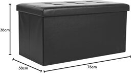 AKA Storage Ottoman Padded Foldable Bench Chest with Lid Faux Leather Black - Size: 2 Seater - thumbnail 3