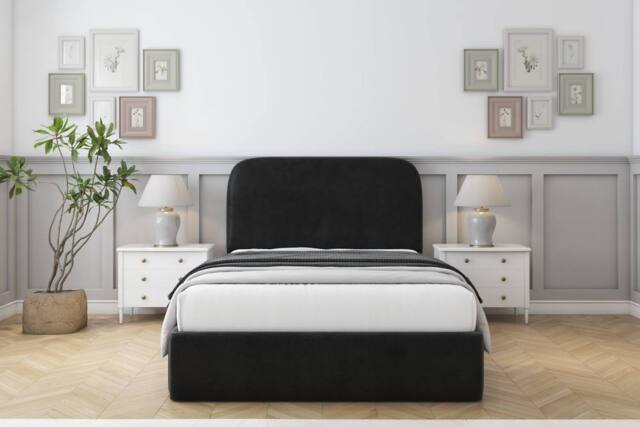 "Sloomy Belvoir Plush Bed Frame With 45"" Upholstered Headboard in Black - Size: Single" - image 1