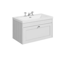Balterley 800mm Wall Hung 1 Drawer Unit with Basin 3 Tap Hole - Satin White - thumbnail 1