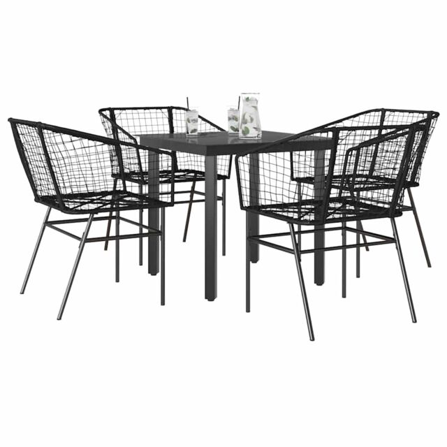 Berkfield Home 5 Piece Garden Dining Set Black Poly Rattan Glass - image 1