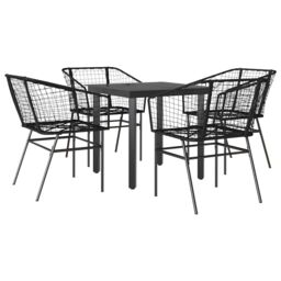 Berkfield Home 5 Piece Garden Dining Set Black Poly Rattan Glass - thumbnail 2