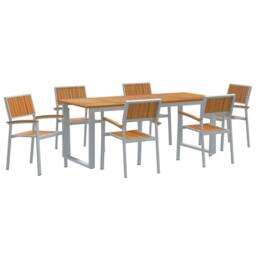 Berkfield Home 7 Piece Garden Dining Set Grey Steel & Solid Wood Acacia - thumbnail 1