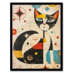 "Artery8 Wall Art Print Abstract Mid Century Modern Atomic Cat Lover Art Framed Poster in Black - Size: W12"" x H16""" - thumbnail 1