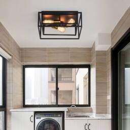 NIVOR Industrial 3-Light Ceiling Light, Black for Hallway Foyer Bedroom E27 - thumbnail 1