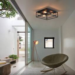 NIVOR Industrial 3-Light Ceiling Light, Black for Hallway Foyer Bedroom E27 - thumbnail 3