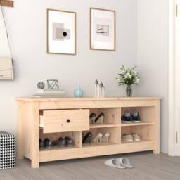 Berkfield Home Shoe Cabinet 110x38x45.5 cm Solid Wood Pine in Light Brown - thumbnail 6