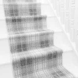 runrug Stair Runner Carpet - Reversible & Durable, 2mm - 'Plaid' in Grey - Size: 60 cm x 450 cm - thumbnail 1