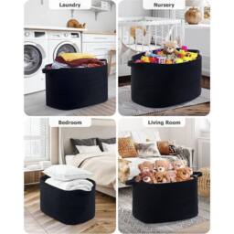 FLAVORA Black Large Woven Cotton Rope Storage Basket - Size: 500mm - thumbnail 5