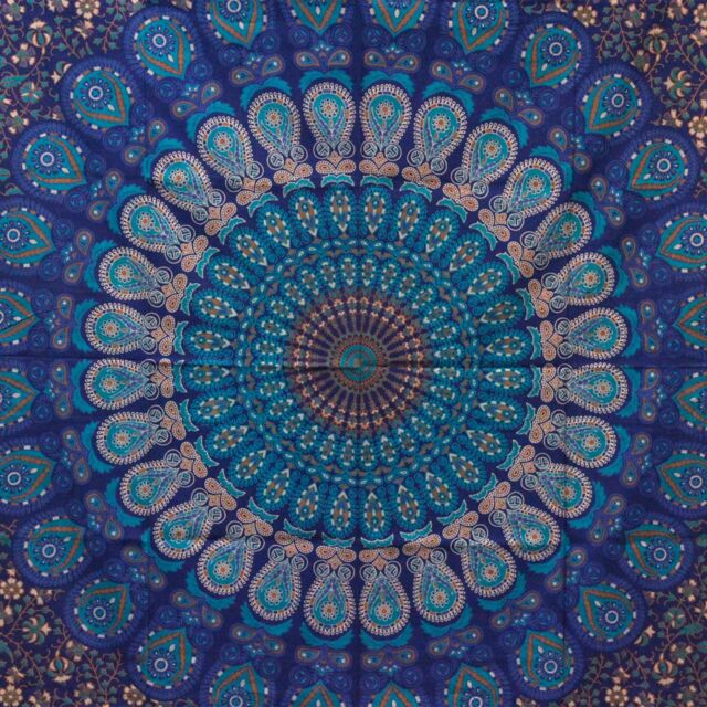 KDMD Double Cotton Bedspread + Wall Hanging - Classic Mandala in Blue - image 1