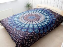 KDMD Double Cotton Bedspread + Wall Hanging - Classic Mandala in Blue - thumbnail 4