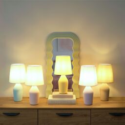 ValueLights Arlo Compact Ceramic Table Lamp with Fabric Shade with LED Bulb in Grey - thumbnail 5