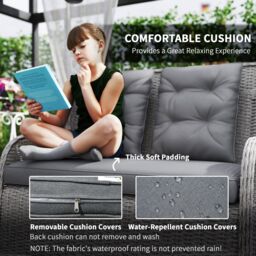 OUTSUNNY 4 PCs Outdoor Rattan Sofa Set, Wicker Sectional Sofa Set in Light Grey - thumbnail 5