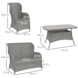 OUTSUNNY 4 PCs Outdoor Rattan Sofa Set, Wicker Sectional Sofa Set in Light Grey - thumbnail 3