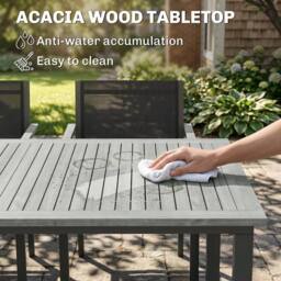 OUTSUNNY Garden Dining Set with Acacia Wood Table Top, Stackable Chairs in Grey - Size: 150 cm x 90 cm - thumbnail 4