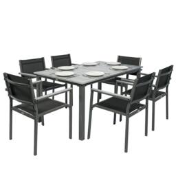 OUTSUNNY Garden Dining Set with Acacia Wood Table Top, Stackable Chairs in Grey - Size: 150 cm x 90 cm - thumbnail 2