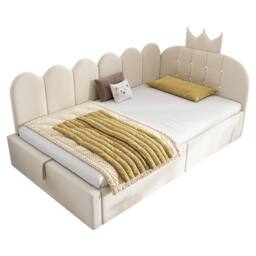 BTM 3ft Single Daybed Upholstered Sofa Bed Hydraulic Storage Velvet in Beige - thumbnail 9