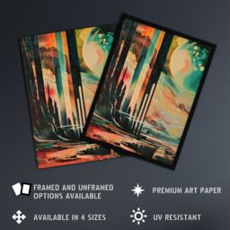 "Artery8 Retro Sci-Fi Cliff by Moon Artwork Galaxy Fantasy Wall Art Print - Size: W24"" x H32""" - thumbnail 2