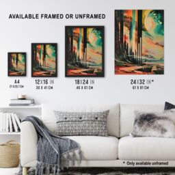 "Artery8 Retro Sci-Fi Cliff by Moon Artwork Galaxy Fantasy Wall Art Print - Size: W24"" x H32""" - thumbnail 3