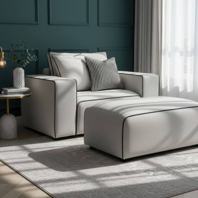 Stratus Interiors Sloane 2-Tone Modular Sofa - Custom Contrast Piping - Armchair in Cream - image 1
