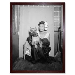 "Artery8 Wall Art Print Blues Jazz Singer Legend Billie Holiday with Dog USA Vintage Portrait Photograph Art Framed in Brown - Size: W12"" x H16""" - thumbnail 1