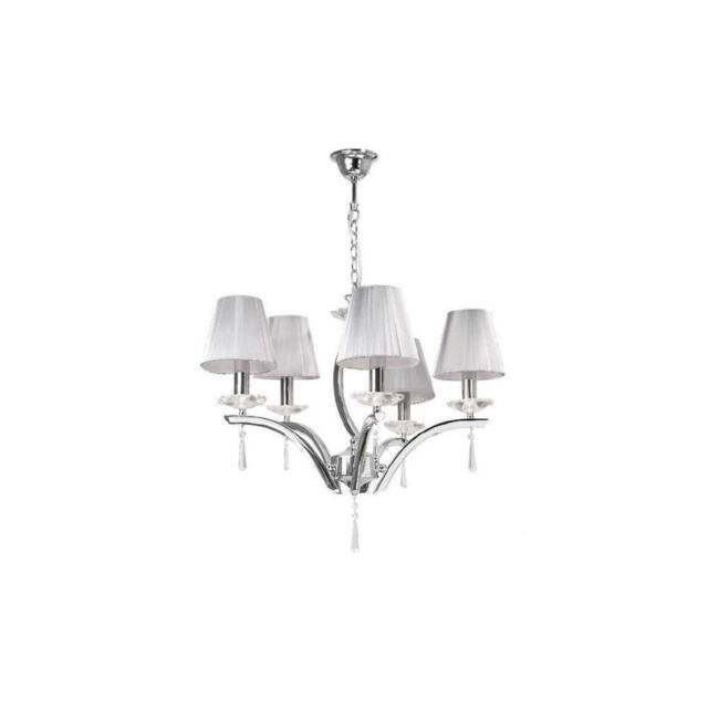 Netlighting ORCHESTRA 5 Light Chandeliers Shades Chrome K9 Crystals Fabric 60x50cm in Grey - Size: 60x50 cm - image 1