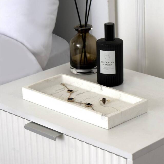 OHS Marble Effect Tray Resin Decorative Vanity Organiser Plate in White - image 1