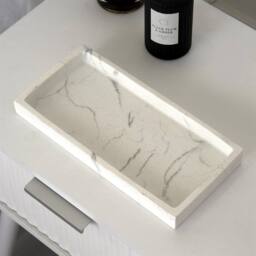 OHS Marble Effect Tray Resin Decorative Vanity Organiser Plate in White - thumbnail 2