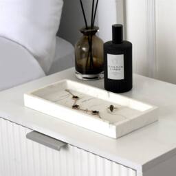 OHS Marble Effect Tray Resin Decorative Vanity Organiser Plate in White - thumbnail 1
