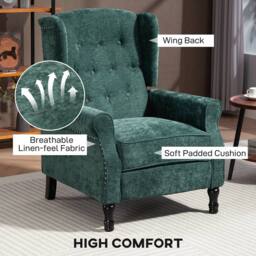 HOMCOM Recliner Armchair for Living Room Reclining Chair with Footrest in Dark Green - thumbnail 5