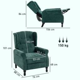 HOMCOM Recliner Armchair for Living Room Reclining Chair with Footrest in Dark Green - thumbnail 3