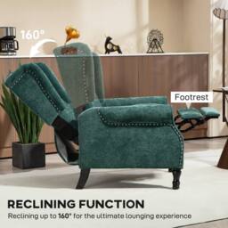 HOMCOM Recliner Armchair for Living Room Reclining Chair with Footrest in Dark Green - thumbnail 4