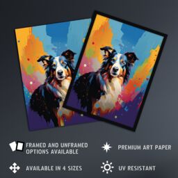 "Artery8 Wall Art Print Border Collie Dog Lover Gift Pet Portrait Colourful Artwork Painting Art Framed - Size: W12"" x H16""" - thumbnail 2