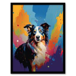 "Artery8 Wall Art Print Border Collie Dog Lover Gift Pet Portrait Colourful Artwork Painting Art Framed - Size: W12"" x H16""" - thumbnail 1