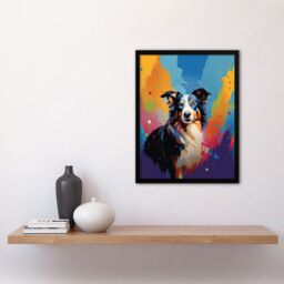 "Artery8 Wall Art Print Border Collie Dog Lover Gift Pet Portrait Colourful Artwork Painting Art Framed - Size: W12"" x H16""" - thumbnail 4